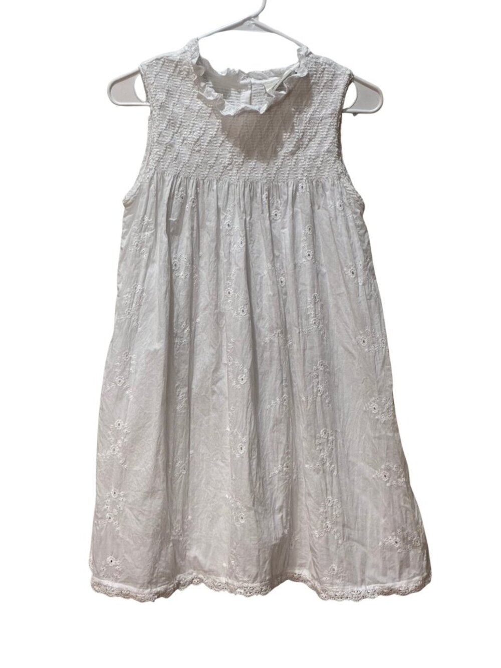 Calypso St. Barth Dainty White Smocked Eyelet Cotton Mini Dress Cottagecore S